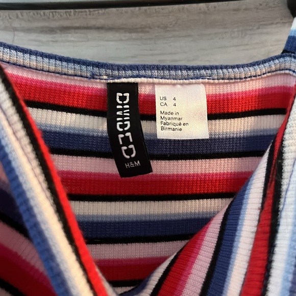 H&M (Divided) mini bodycon dress, red/white/blue/black striped size 4 - Picture 5 of 8